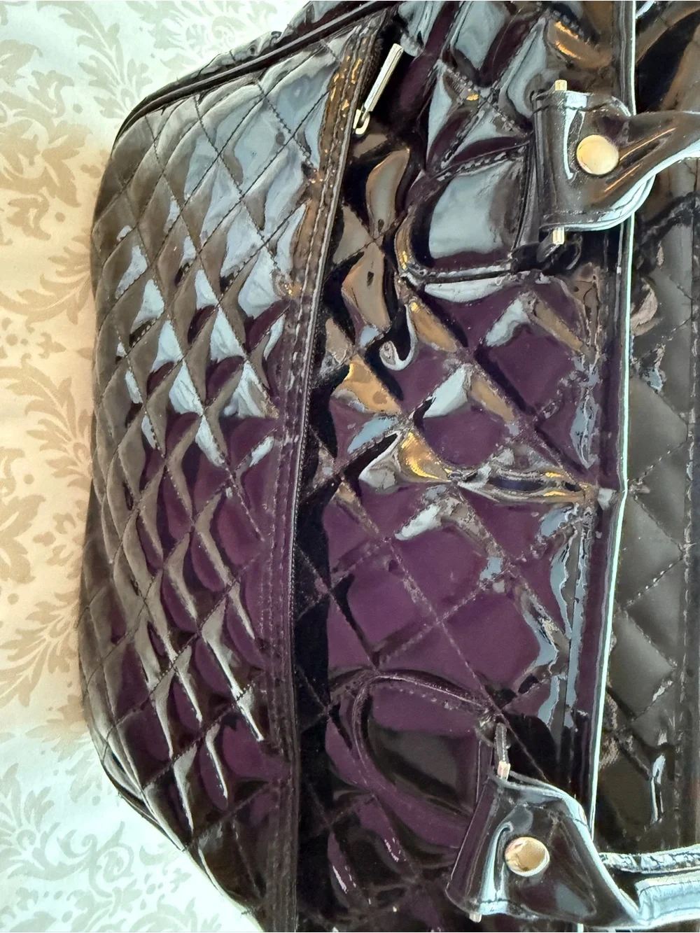 Caboodles Black Quilted Patent Cosmetic Tote Bag